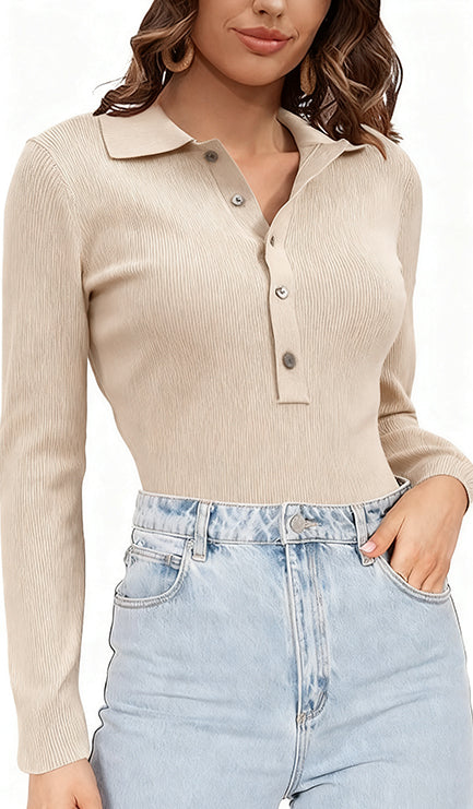 Fashion V Neck Button Polo Sweaters
