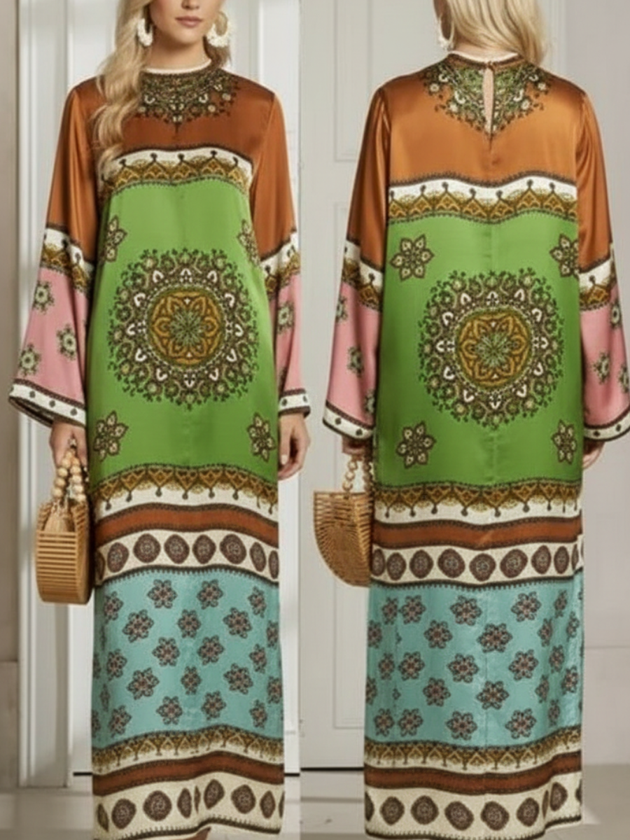 Bohemian Mixed-Print Silk-Blend Maxi Dress