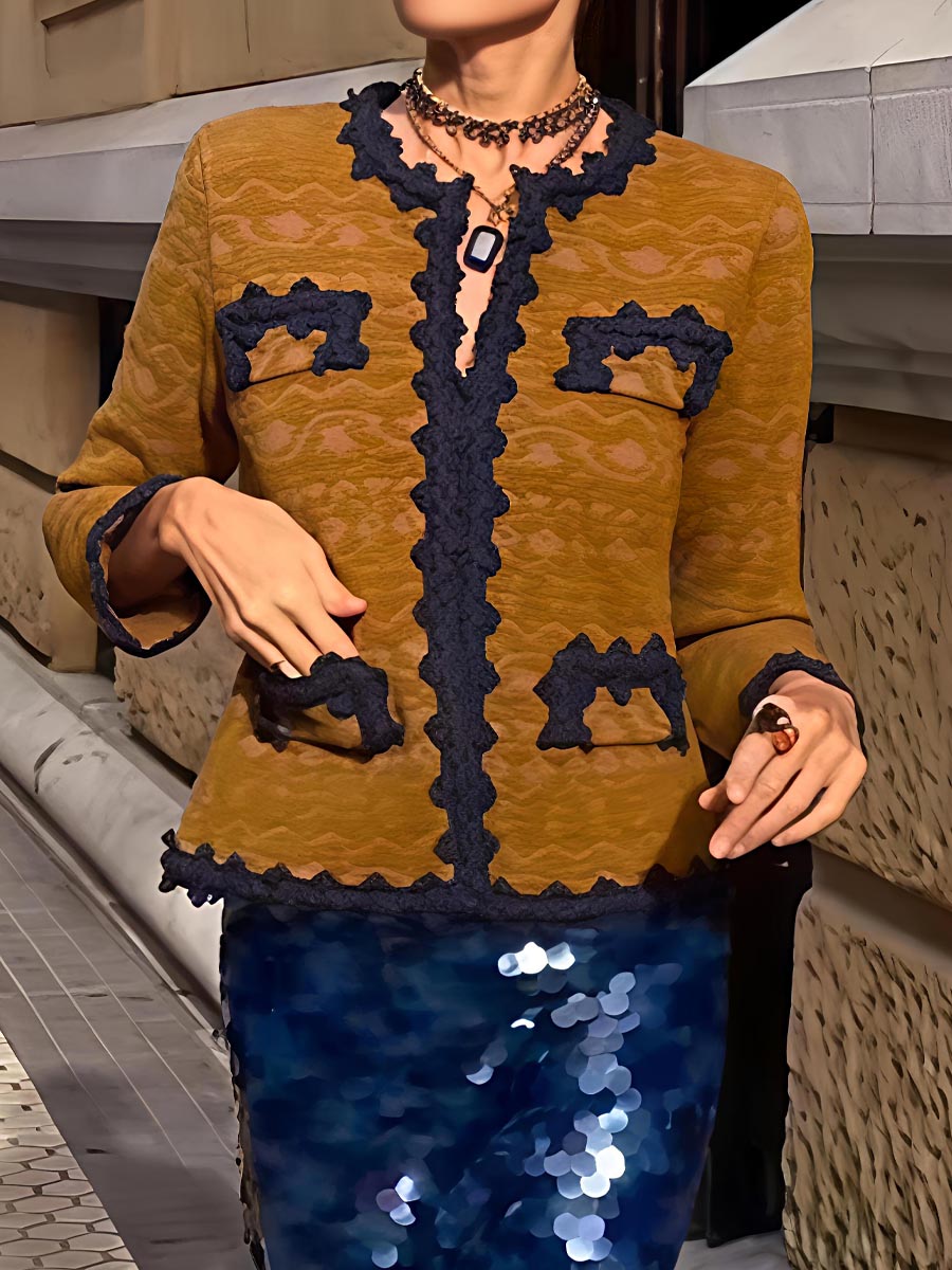 Elegant Color Block Knitted Jacket