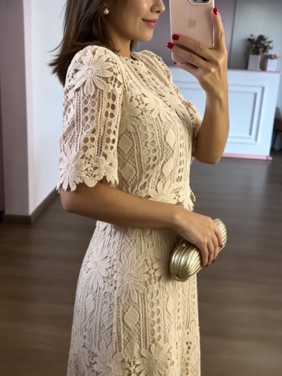 High Collar Floral Lace Carmé Dress