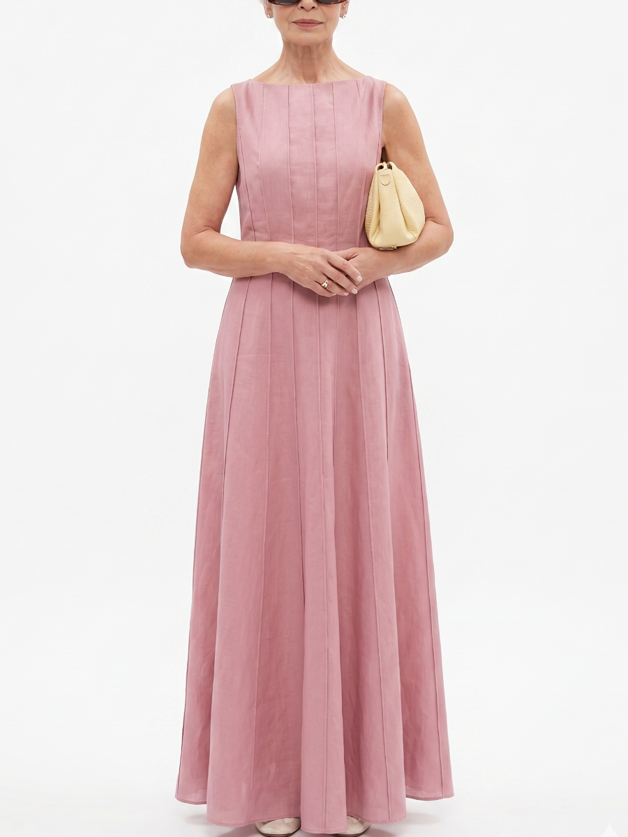 Timeless Grace | Dusty Pink Paneled Sleeveless Maxi Dress