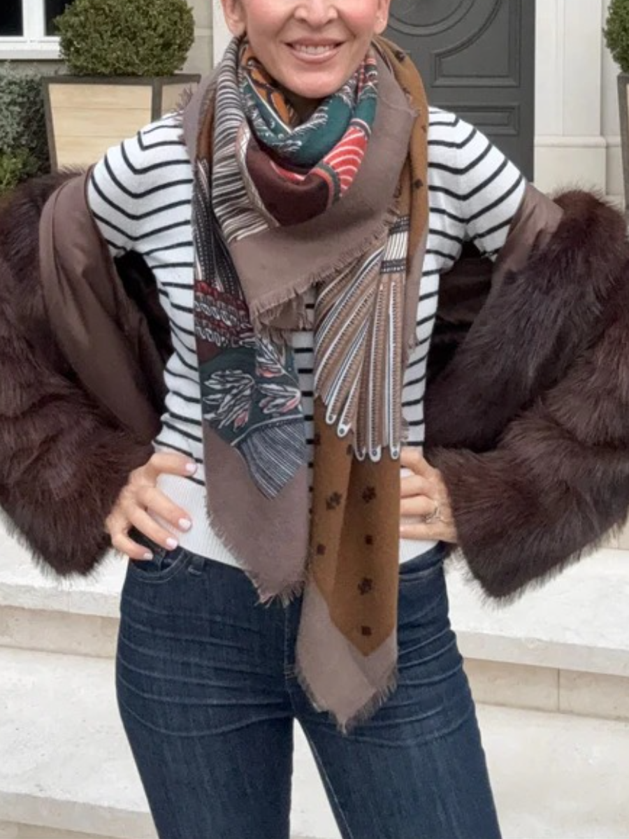 Vintage-Inspired Tapestry Print Oversized Scarf