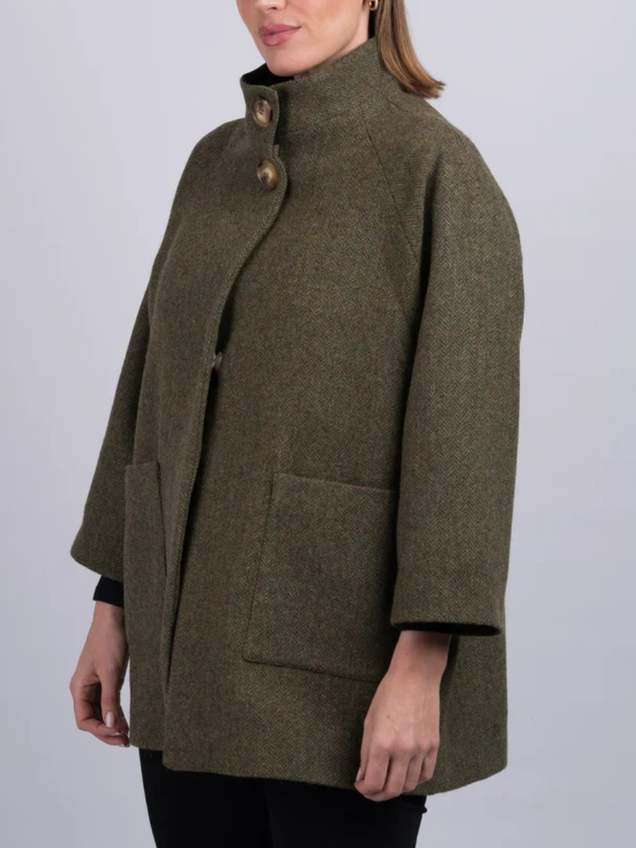 Women's Moss Green Tweed Cape Coat