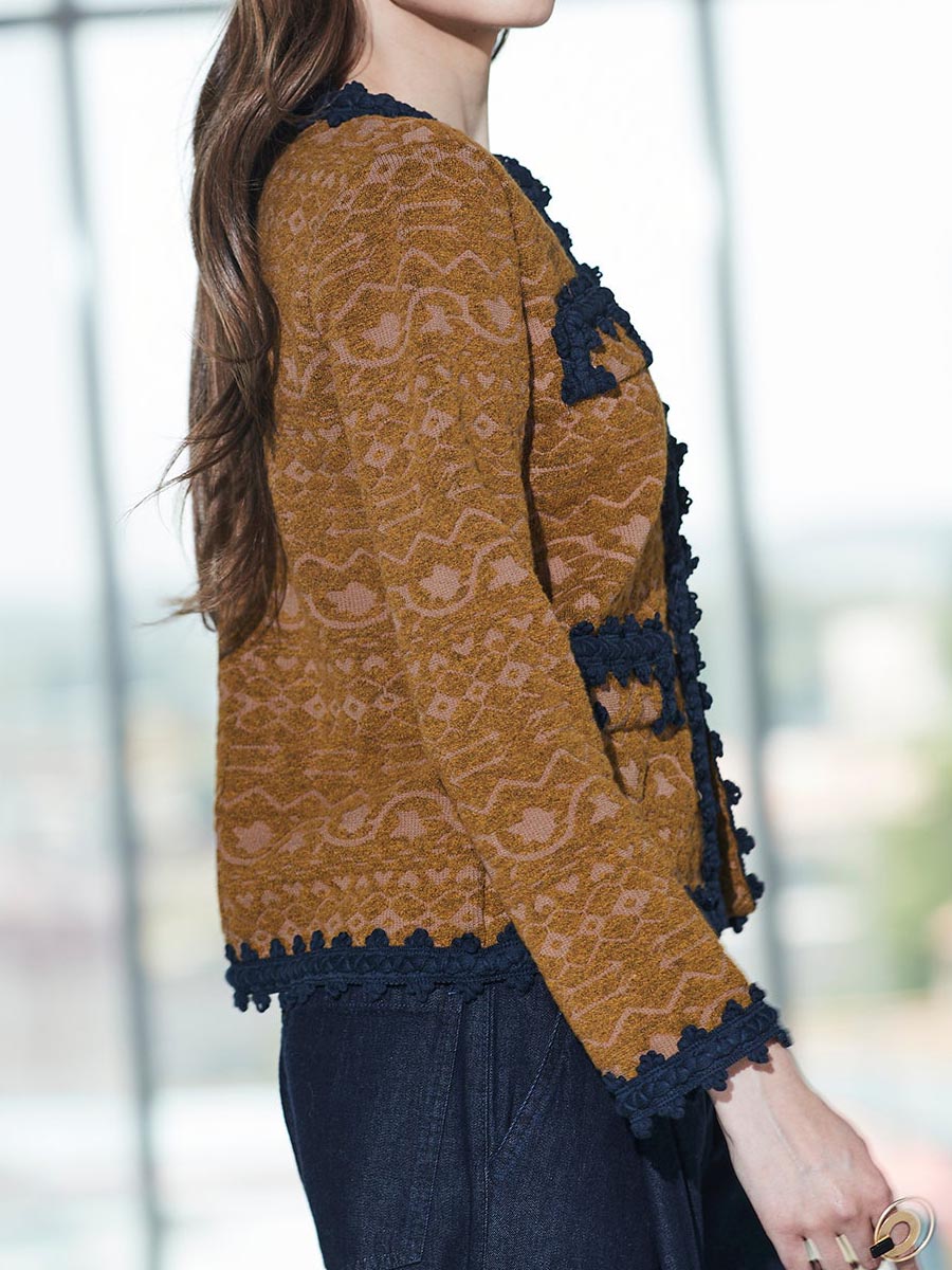 Elegant Color Block Knitted Jacket