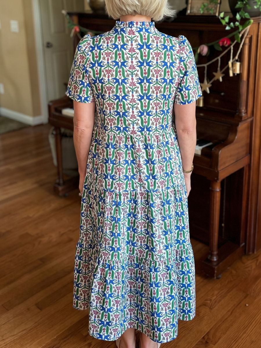 Tropical Aviary Tiered Ruffle Midi Dress