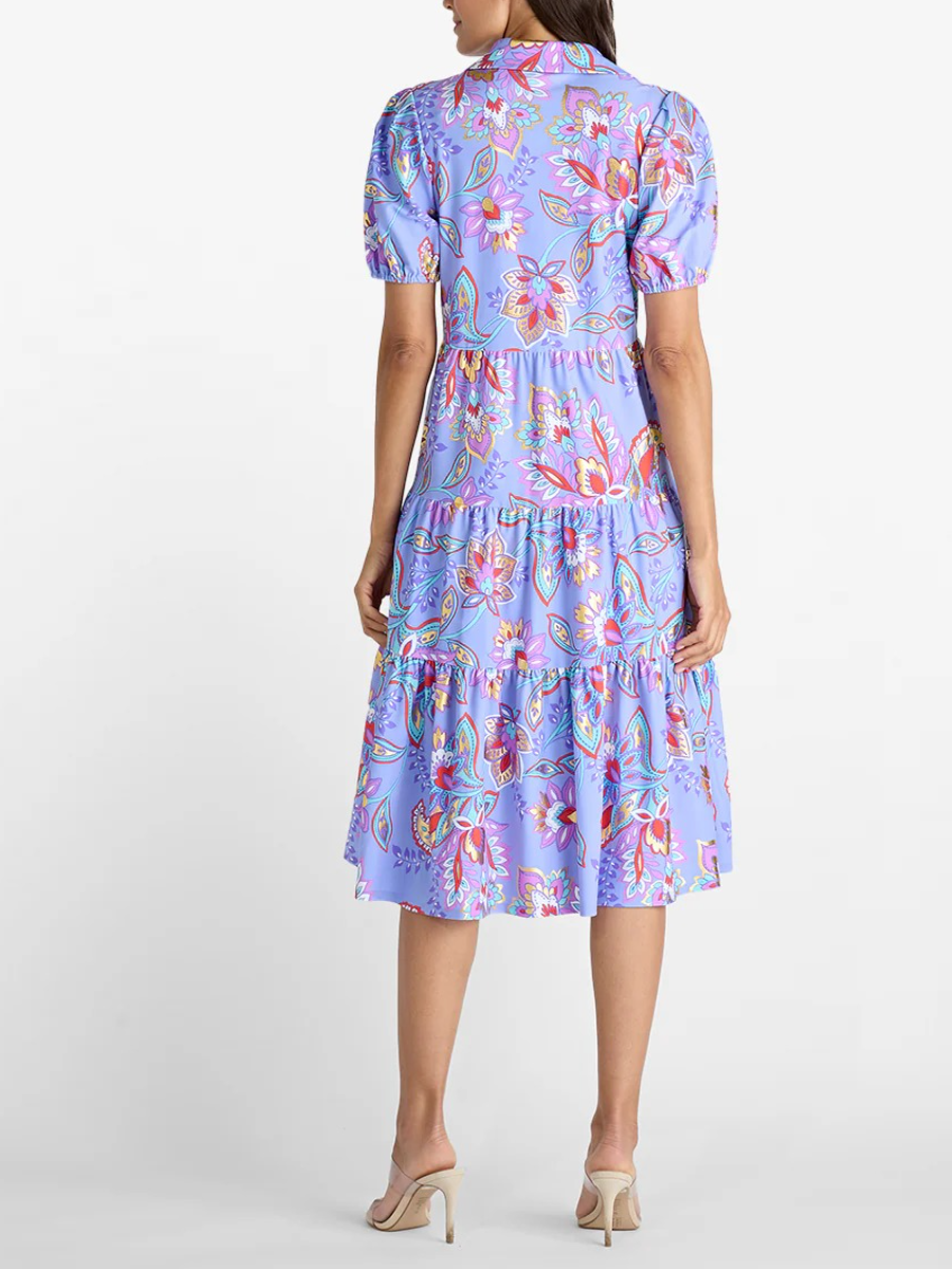 Periwinkle Paisley Floral Tiered Midi Dress