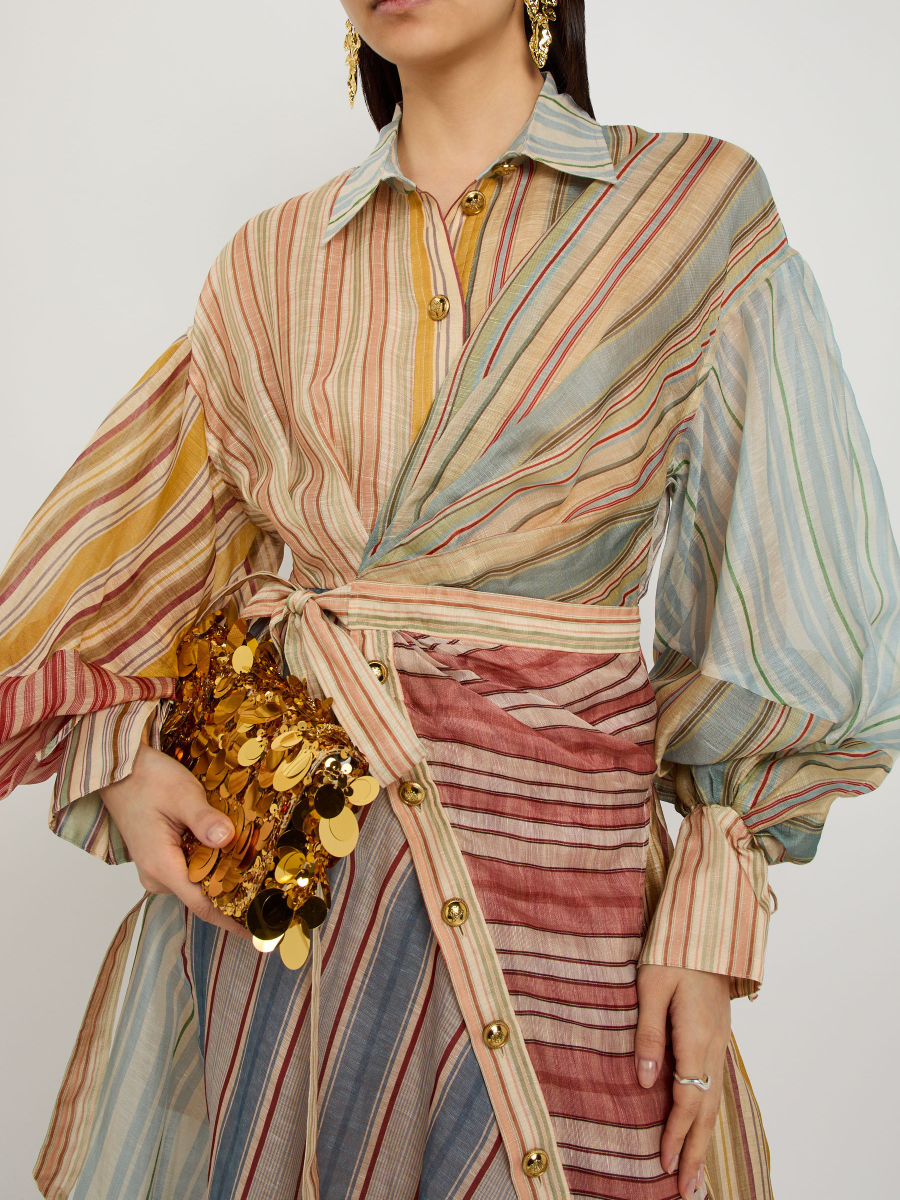 Bohemian Luxe | Multi-Color Striped Wrap Maxi Dress