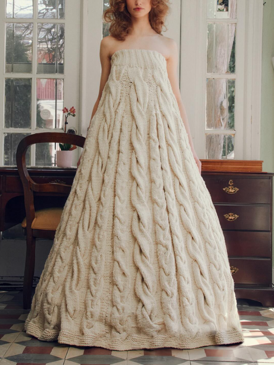 Cable-Knit Strapless Maxi Gown