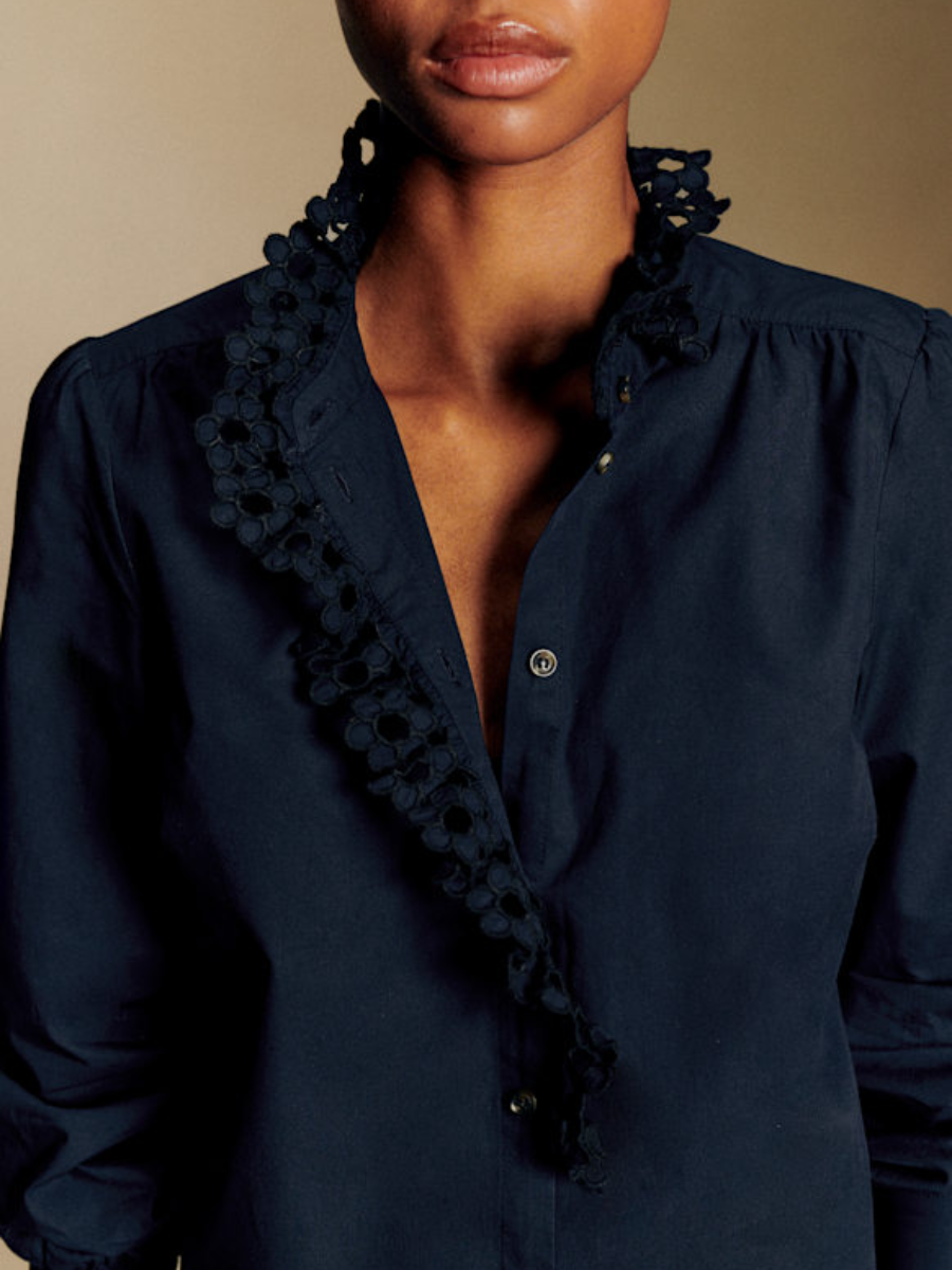 Plain Navy Embroidery Shirt