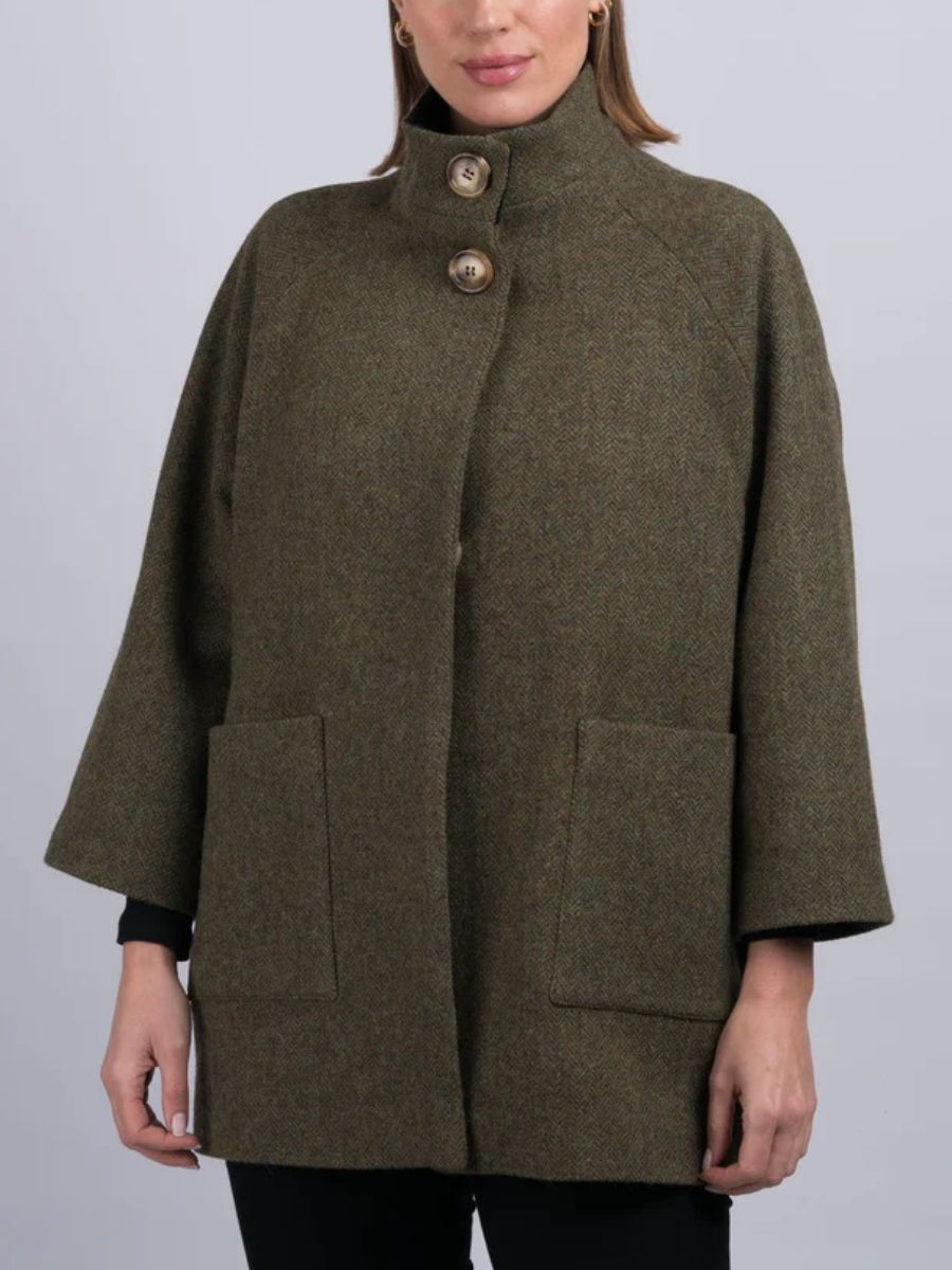 Women's Moss Green Tweed Cape Coat