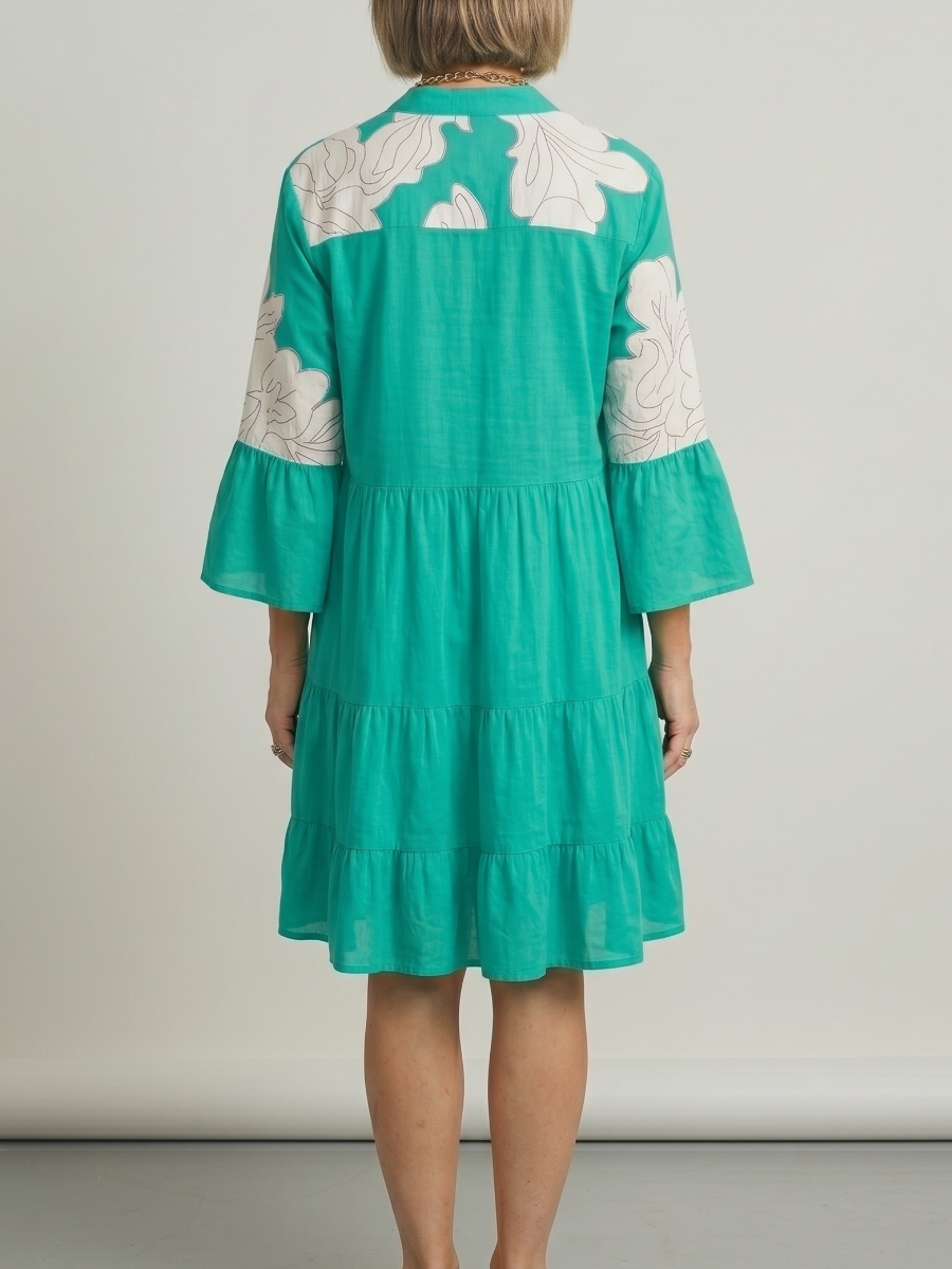 Vibrant Summer | Emerald Green Tiered Floral Midi Dress