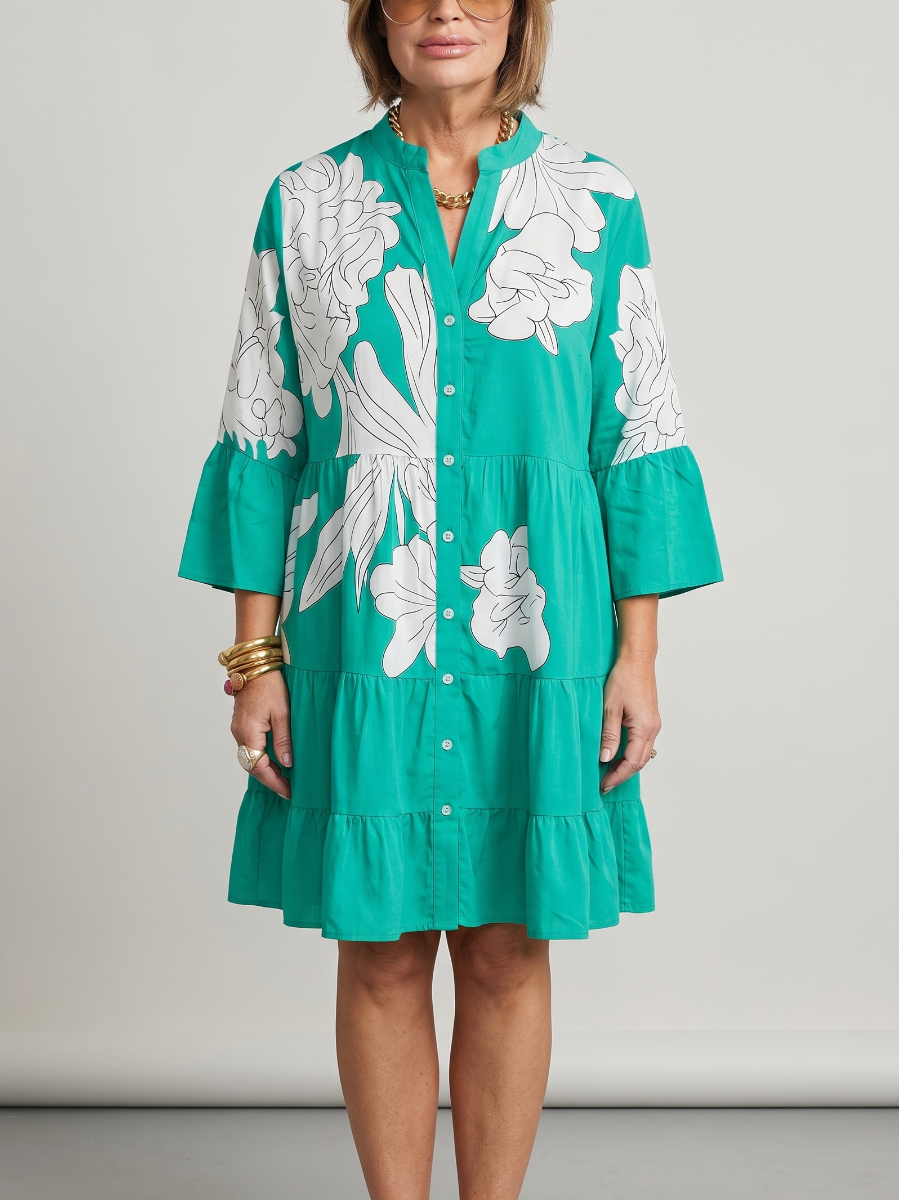 Vibrant Summer | Emerald Green Tiered Floral Midi Dress