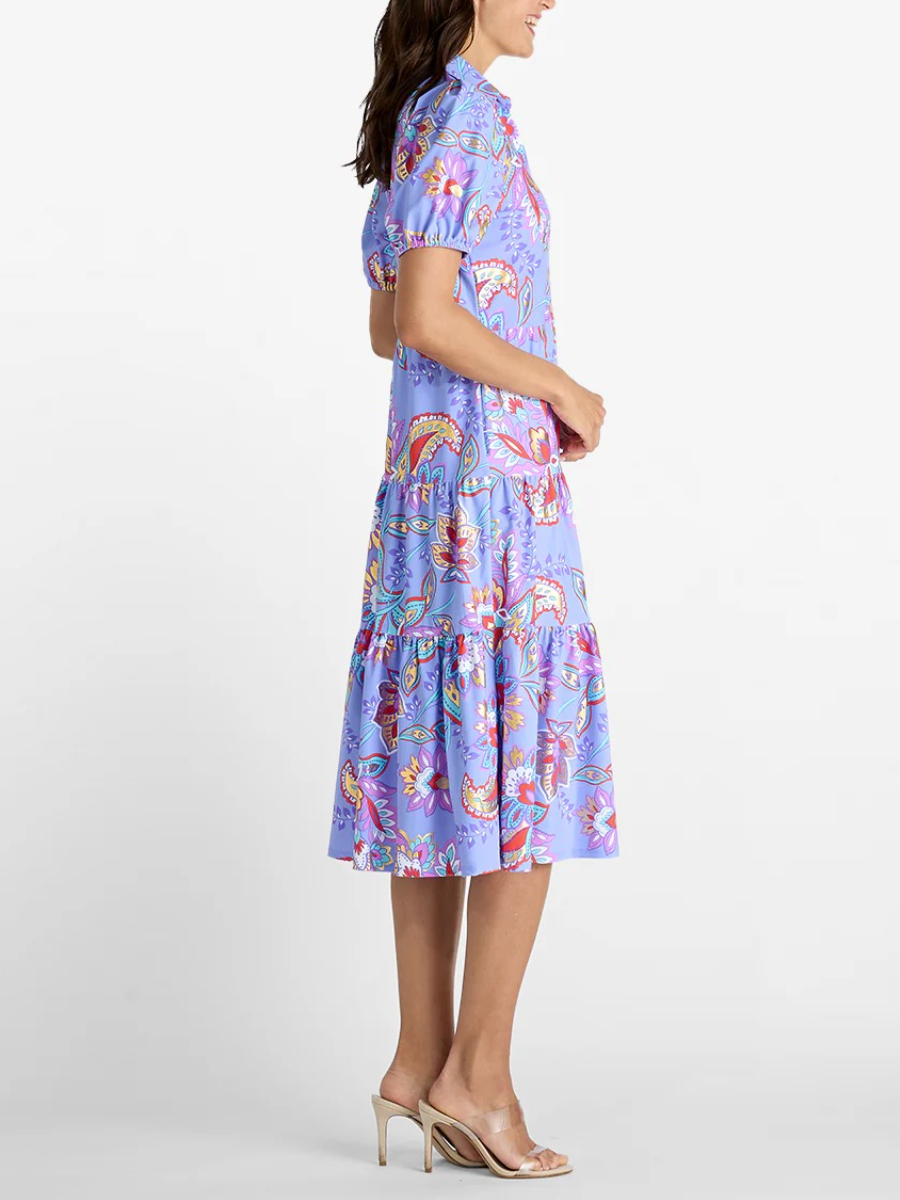 Periwinkle Paisley Floral Tiered Midi Dress
