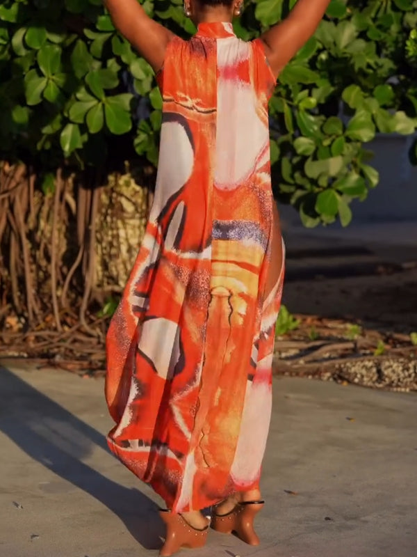 Printed Asymmetric Sleeveless Dress