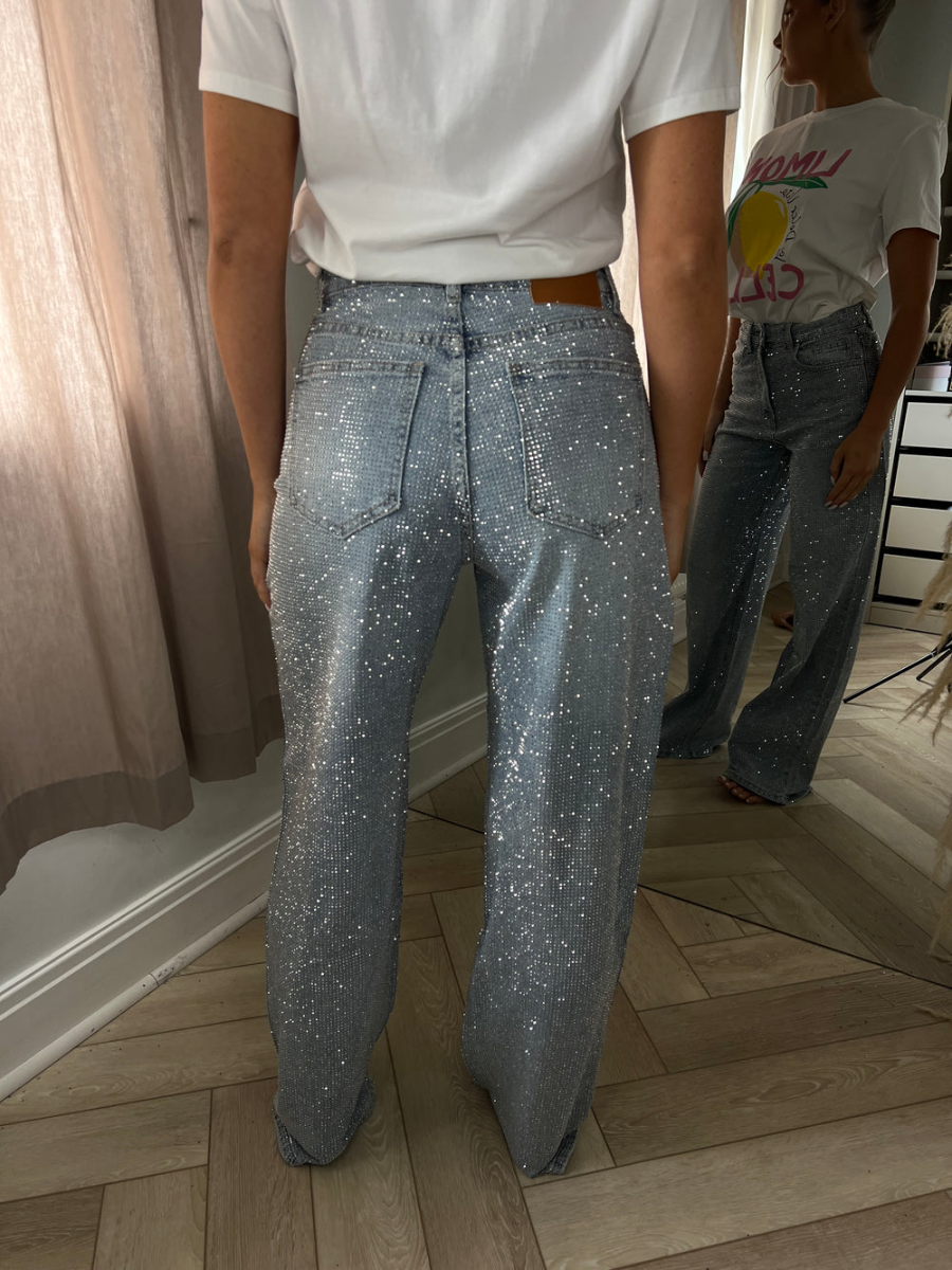 Diamond Wide Leg Sparkle Covered Jeans