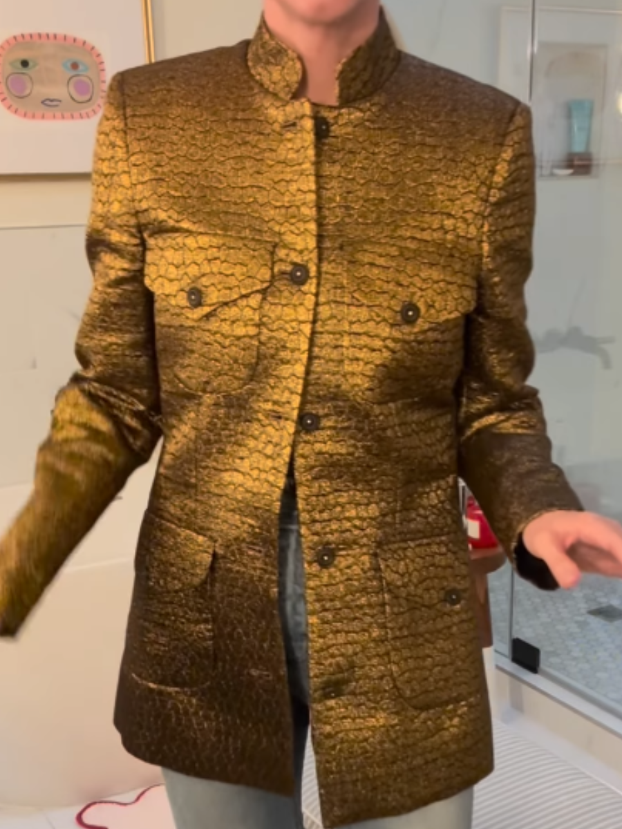 Jacquard Stand Collar Gold Coat