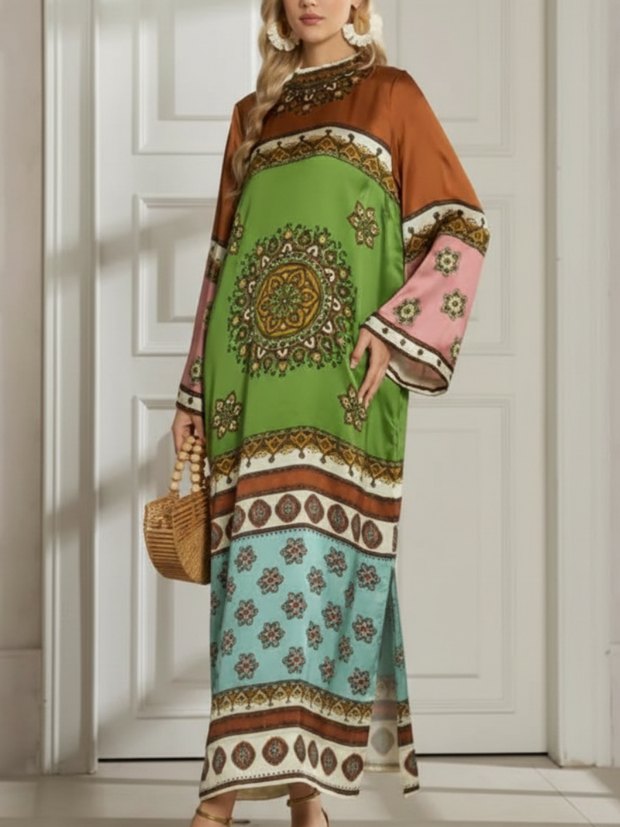 Bohemian Mixed-Print Silk-Blend Maxi Dress