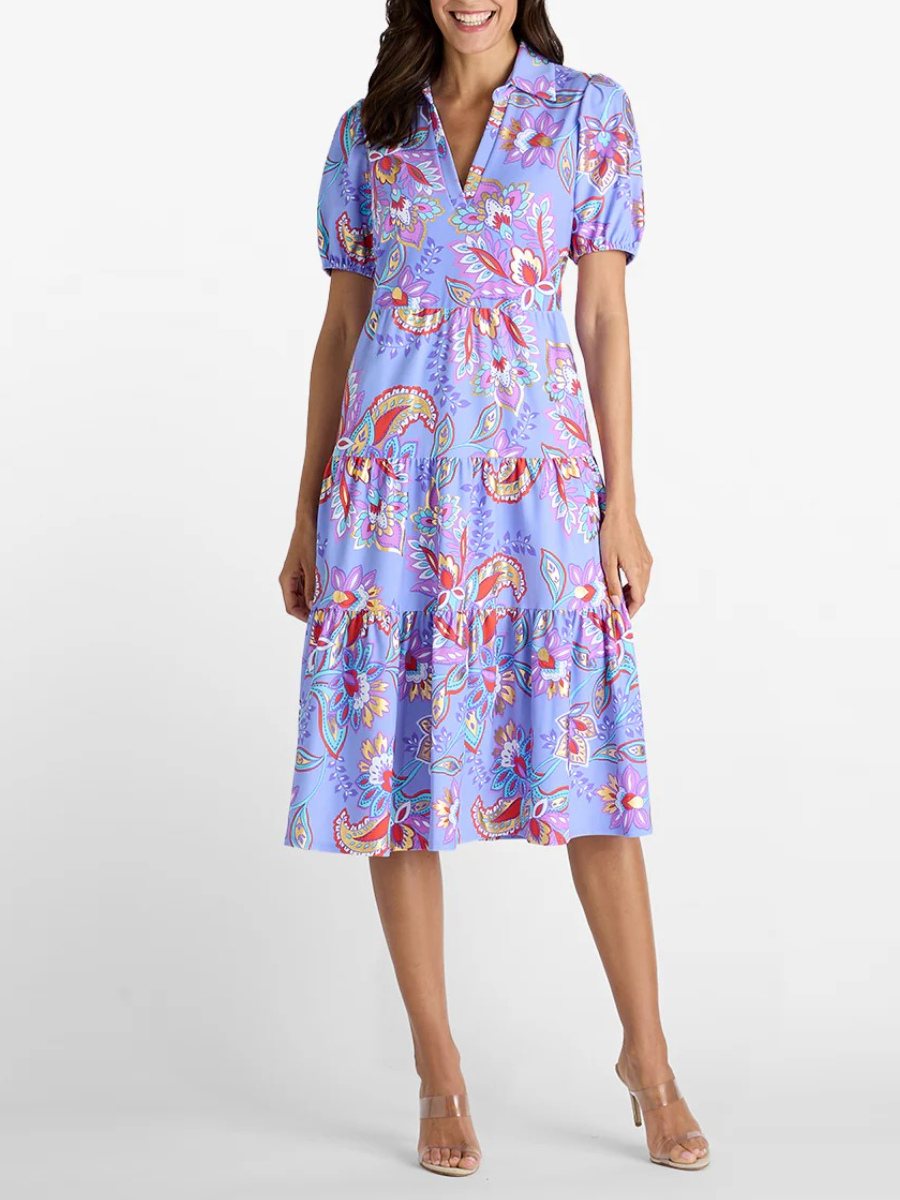 Periwinkle Paisley Floral Tiered Midi Dress