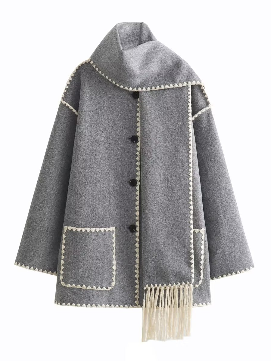 Scarf Embellished Color Clash Jacket
