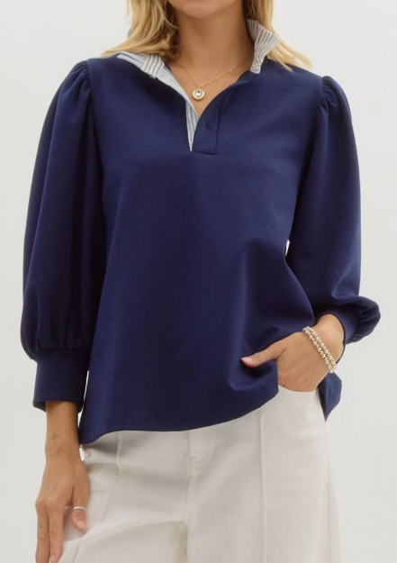 Balloon Sleeve Stripe Blouse