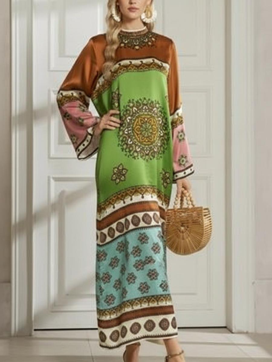 Bohemian Mixed-Print Silk-Blend Maxi Dress