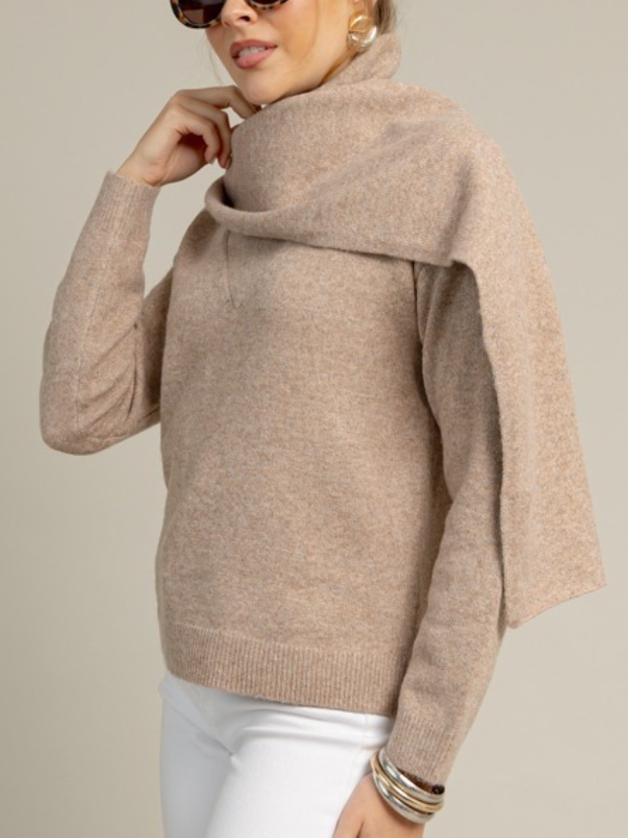 Wrap Neck Scarf Sweater