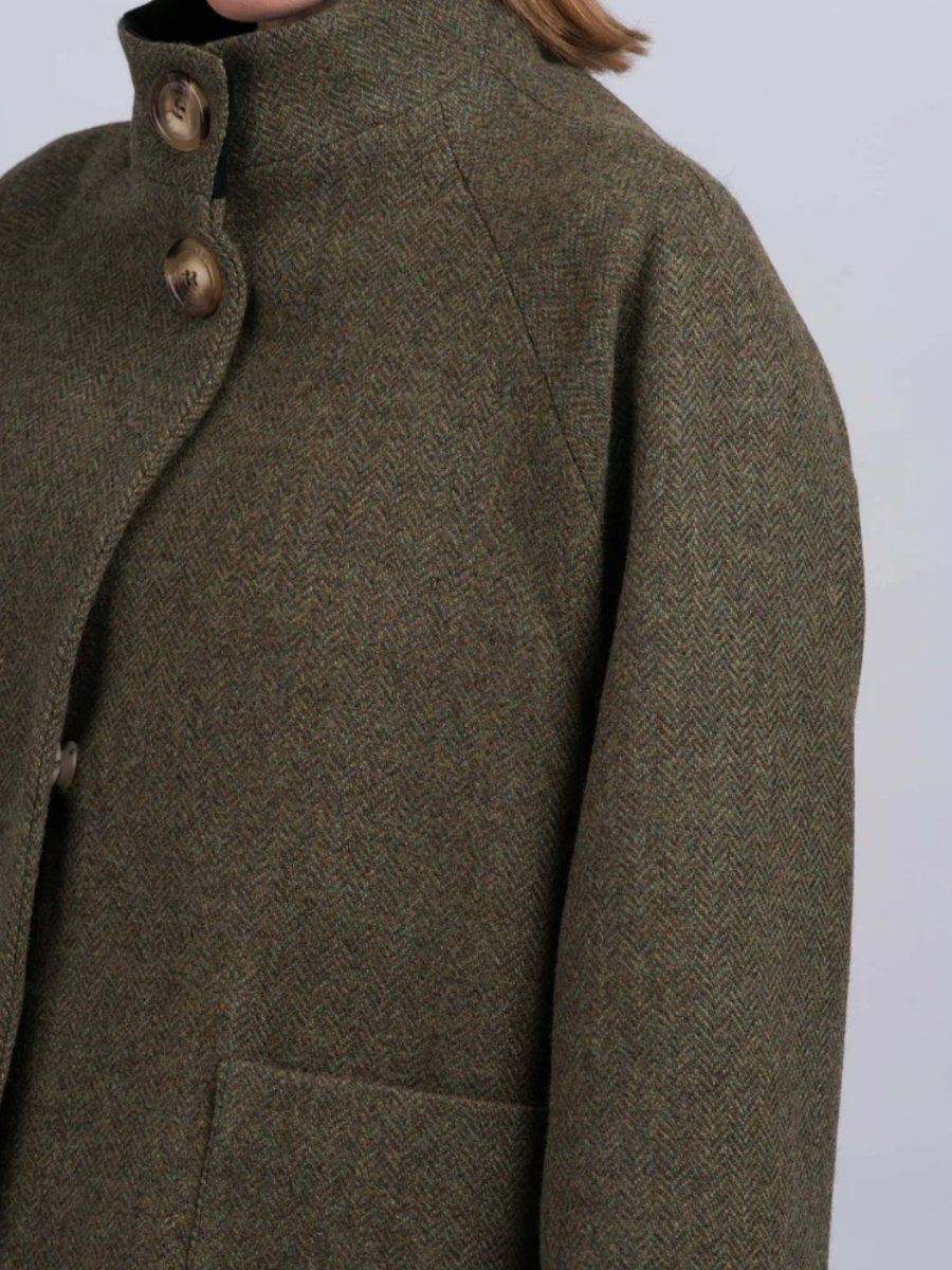 Women's Moss Green Tweed Cape Coat