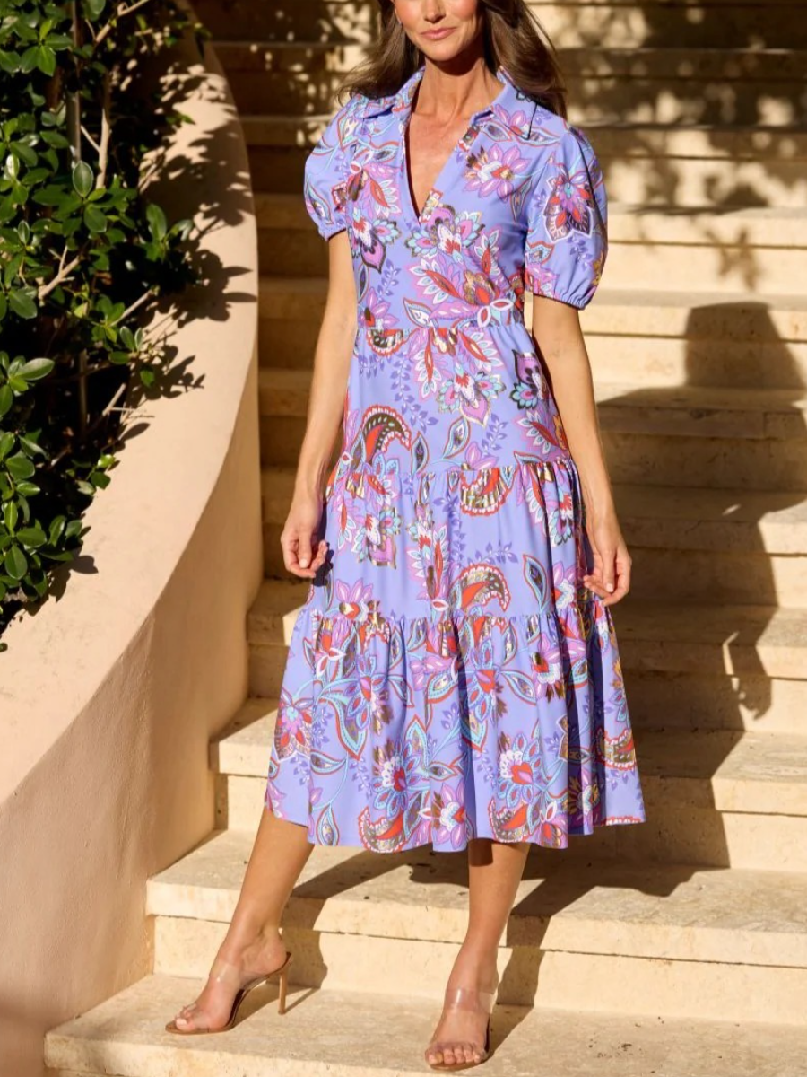 Periwinkle Paisley Floral Tiered Midi Dress