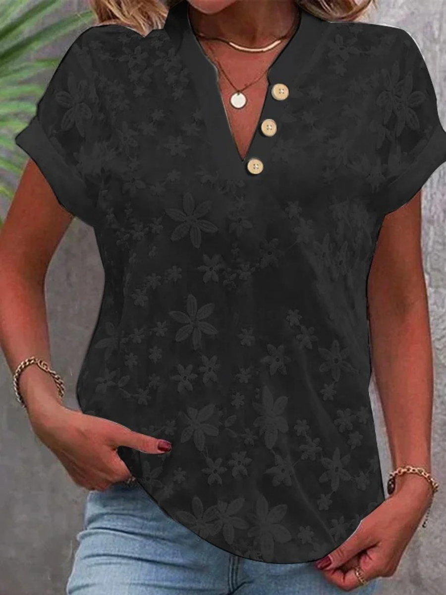 Floral V-Neck Short-Sleeve Top