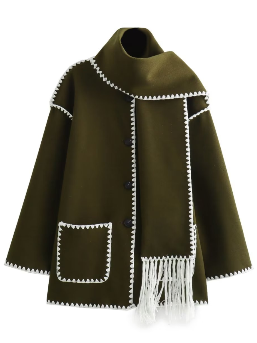 Scarf Embellished Color Clash Jacket