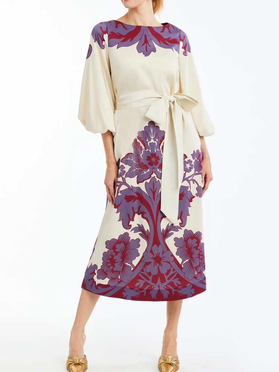 A- Line Crewneck Puff Sleeve Dress