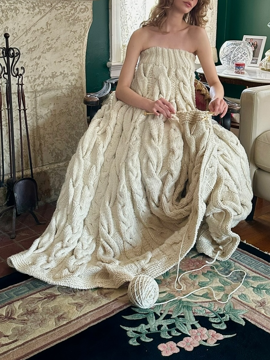 Cable-Knit Strapless Maxi Gown