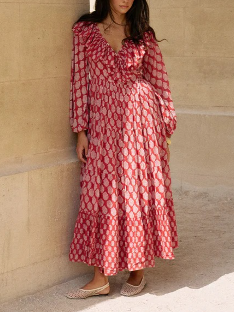 Pari Ruffle Tiered Maxi Dress In Sangria Red