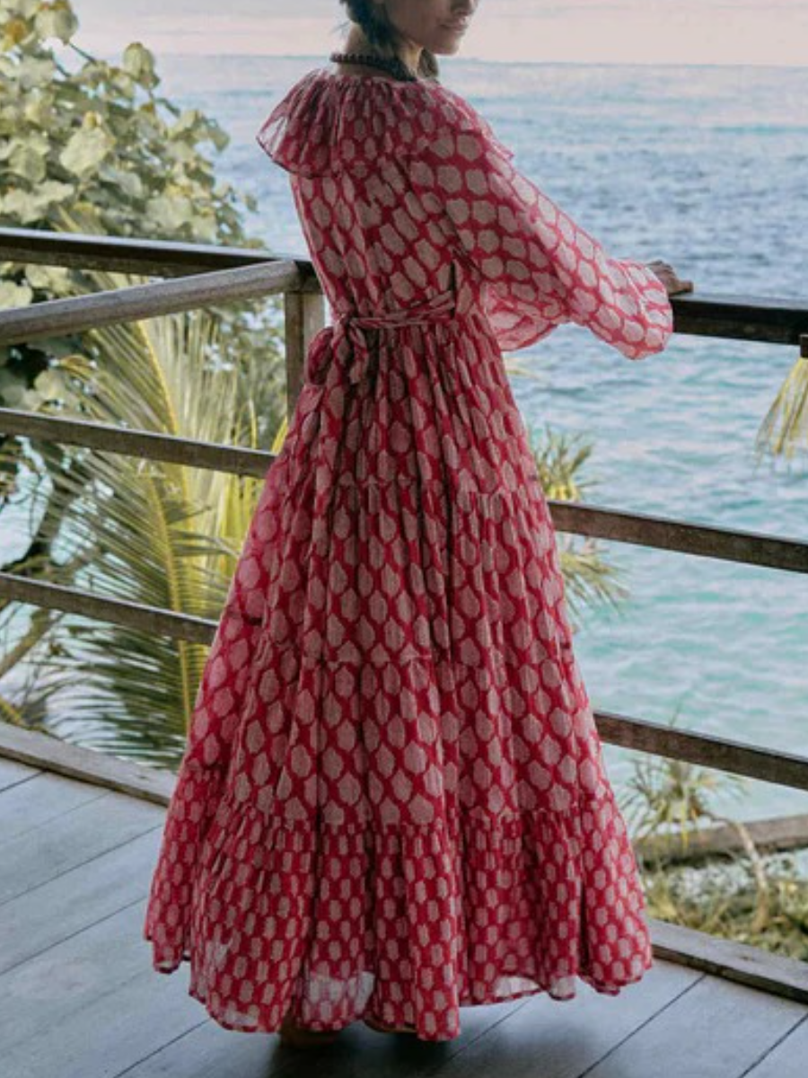 Pari Ruffle Tiered Maxi Dress In Sangria Red
