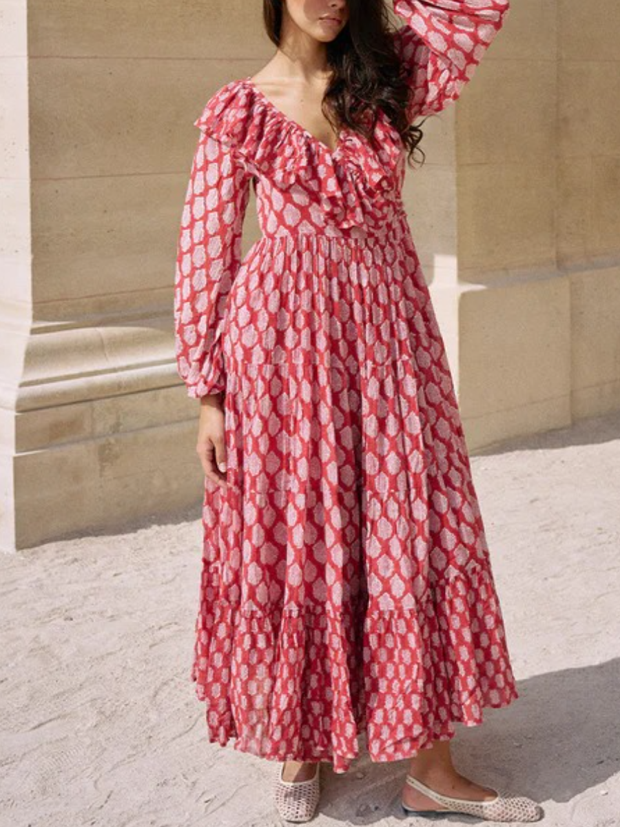 Pari Ruffle Tiered Maxi Dress In Sangria Red