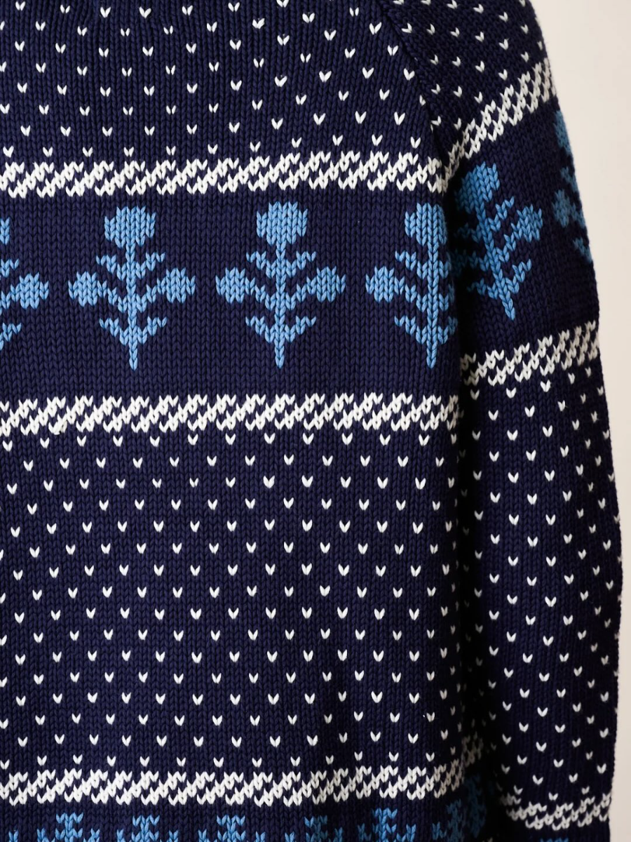 Floral Knit Shawl Collar Cardigan