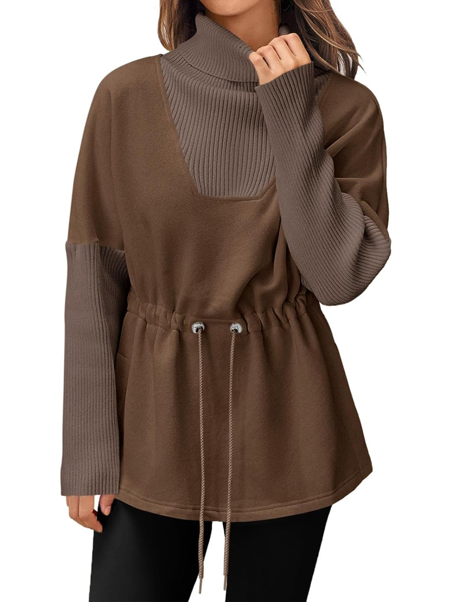Turtleneck Drawstring Waist Casual Pullover Sweatshirts