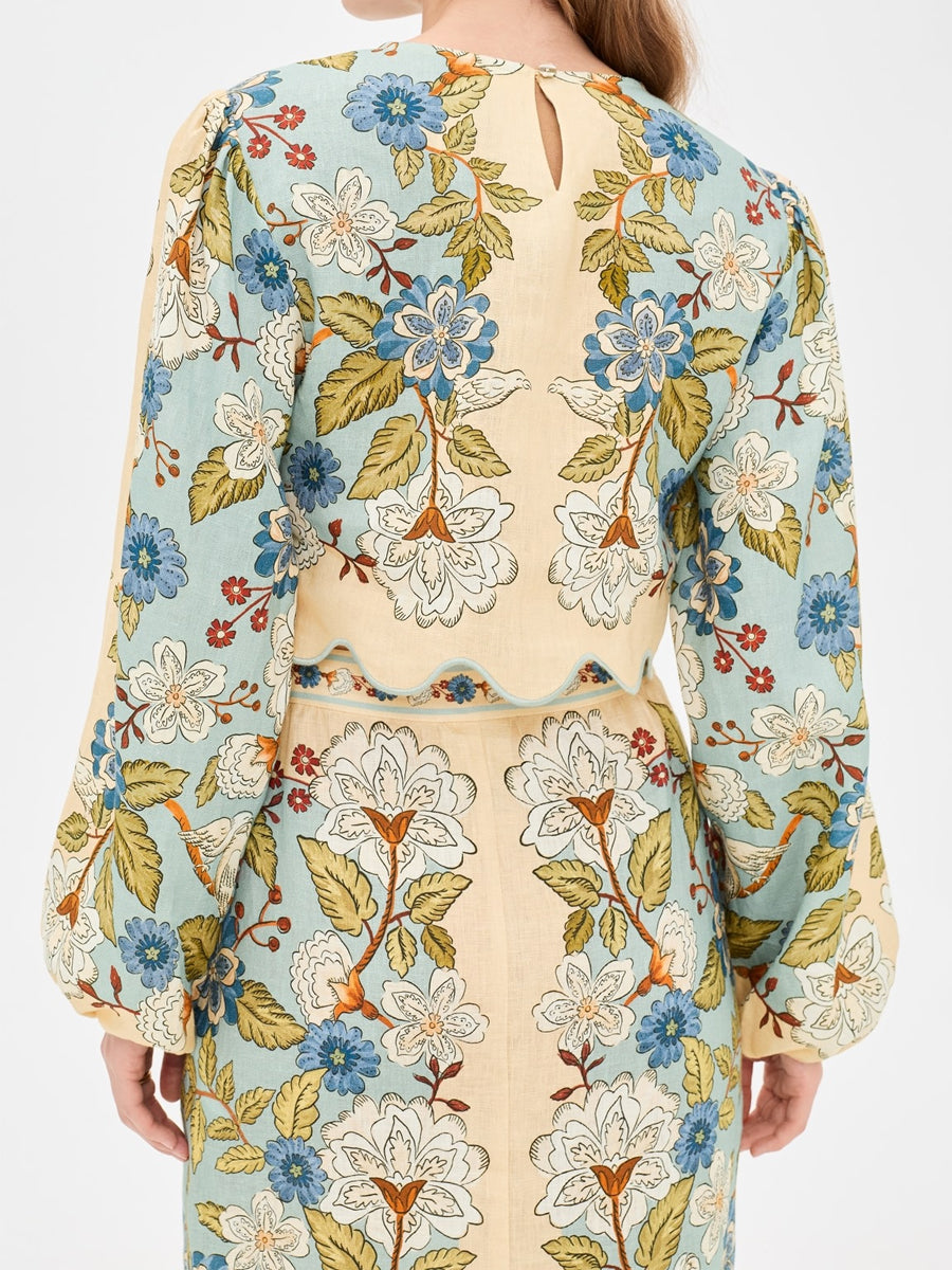 Floral Print Scalloped Hem Two Pieces Dress