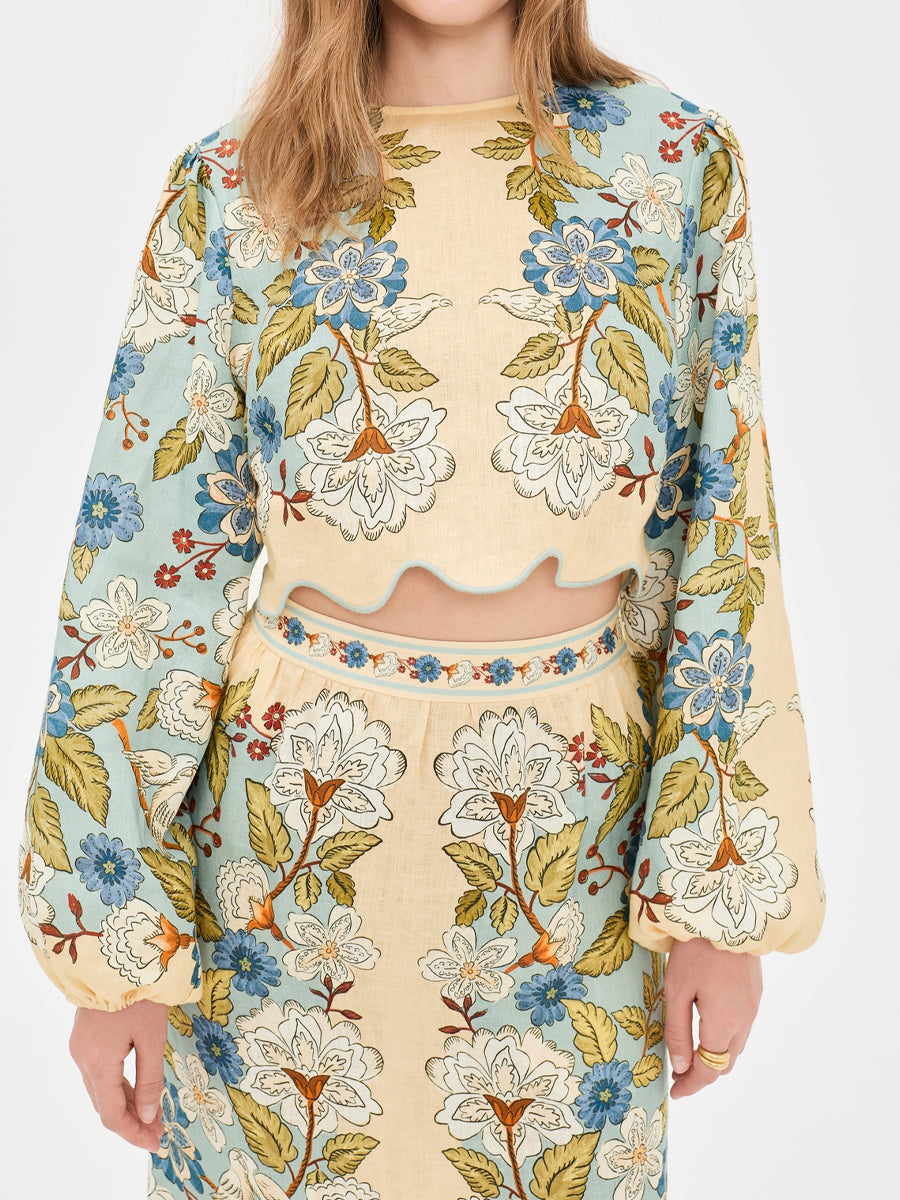 Floral Print Scalloped Hem Two Pieces Dress