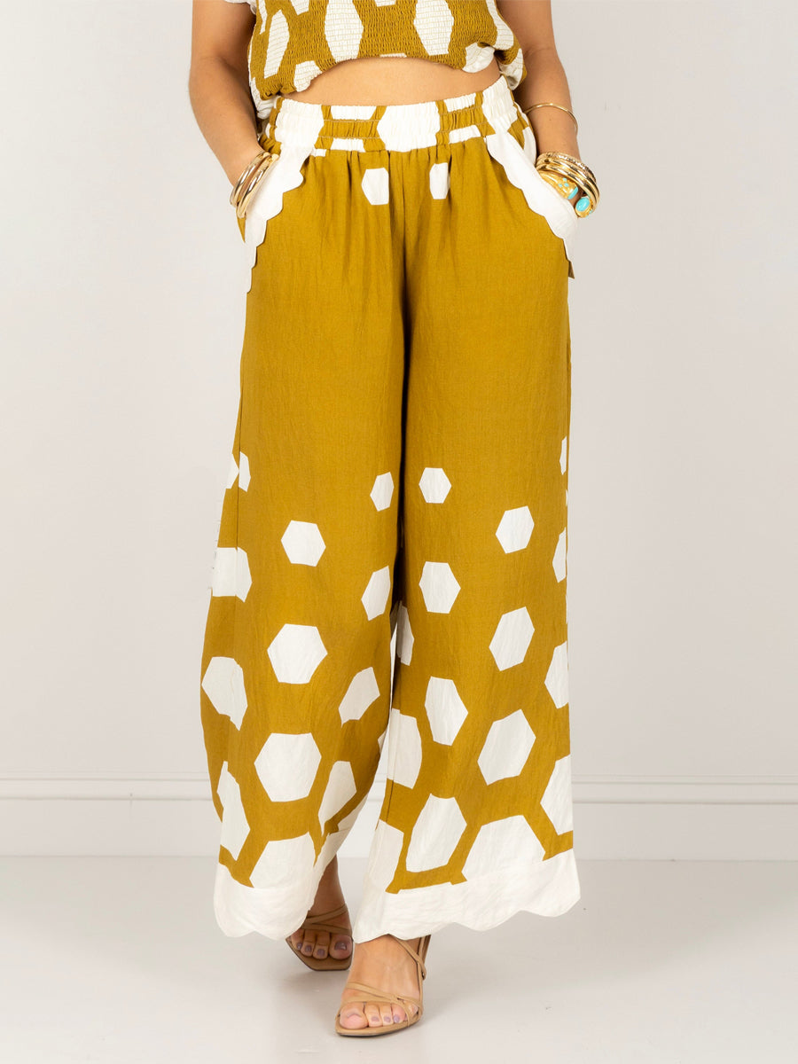 Abstract Print Top & Wide-leg Pants Two Pieces Set