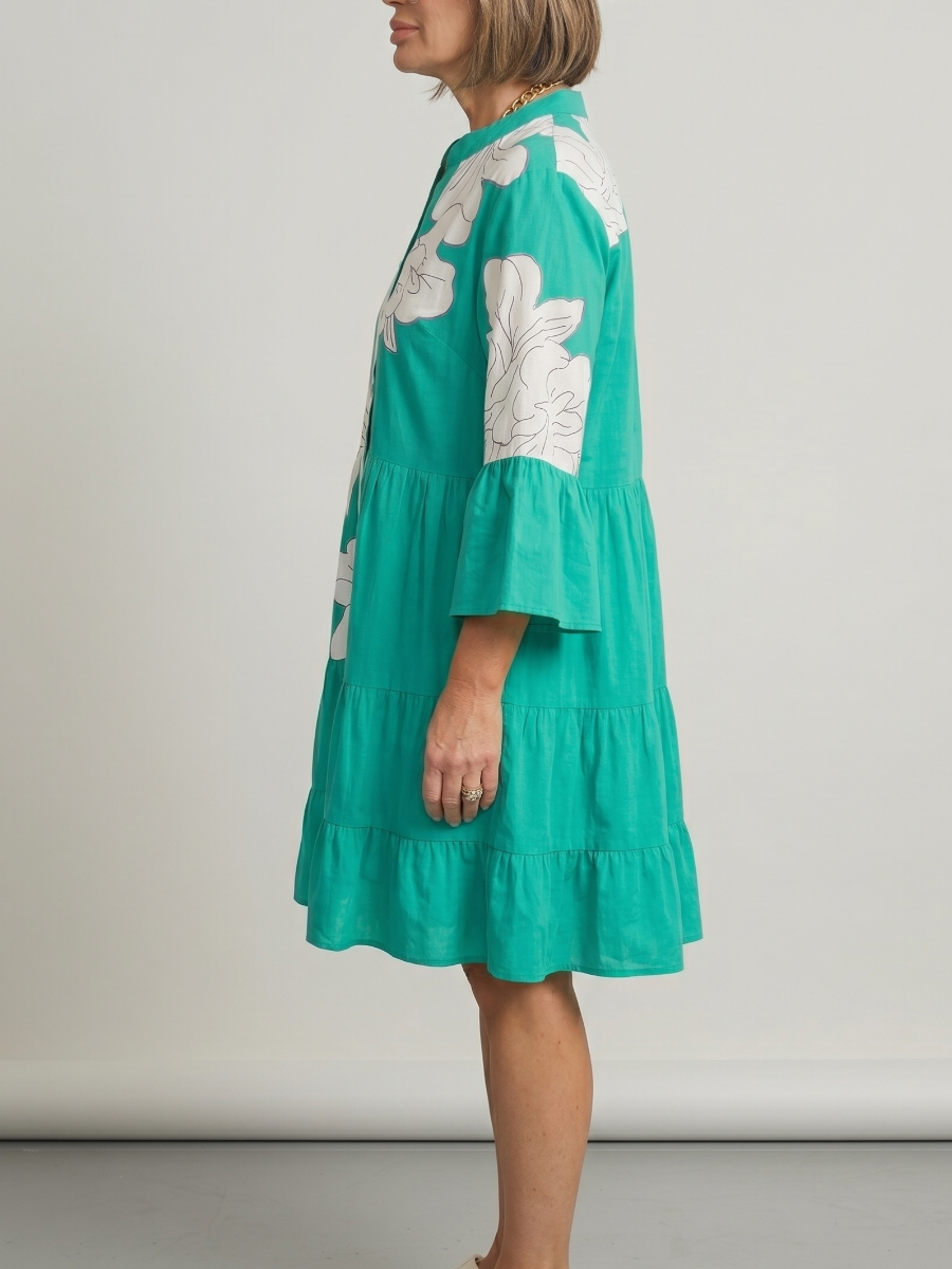 Vibrant Summer | Emerald Green Tiered Floral Midi Dress