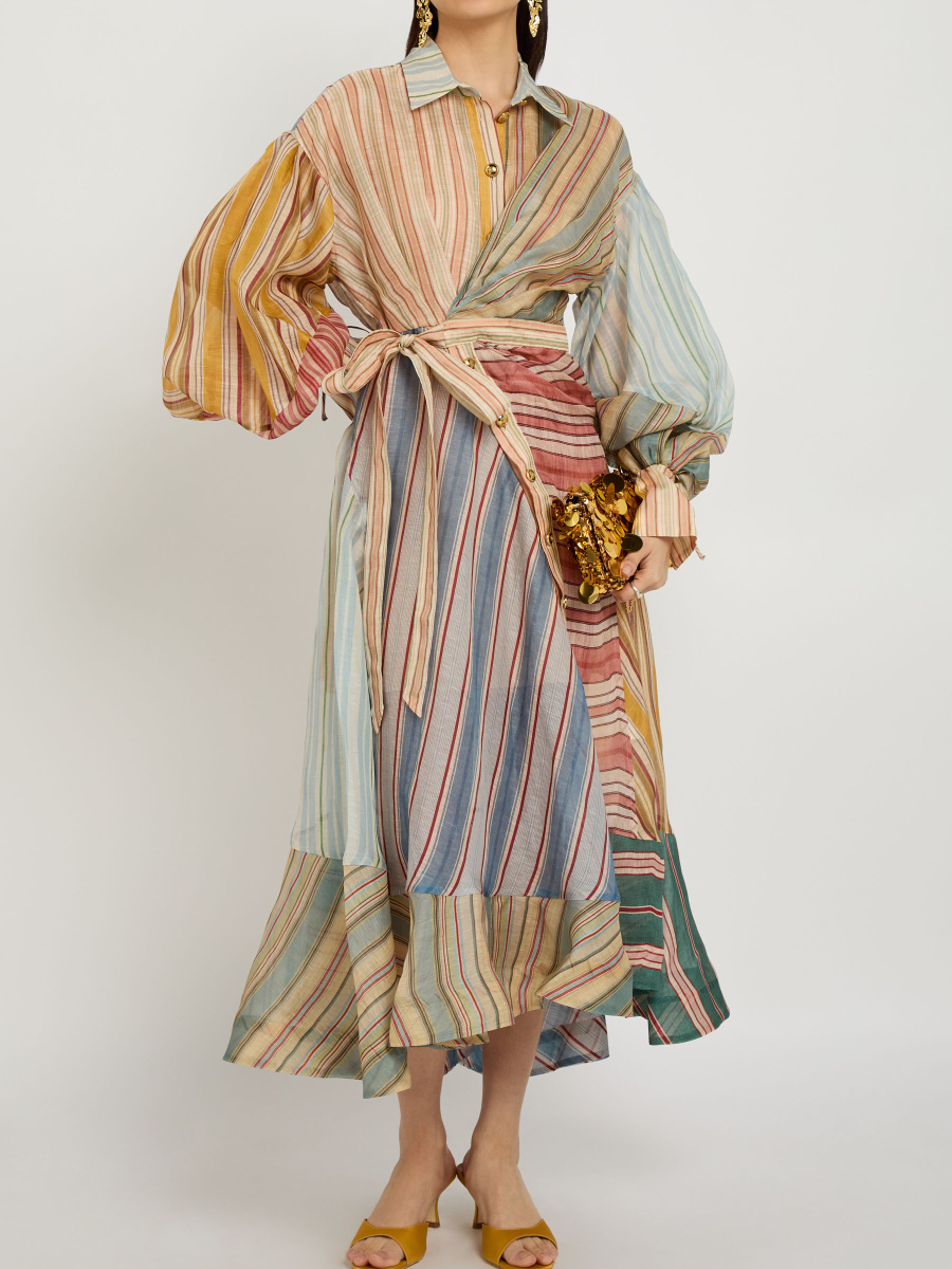 Bohemian Luxe | Multi-Color Striped Wrap Maxi Dress