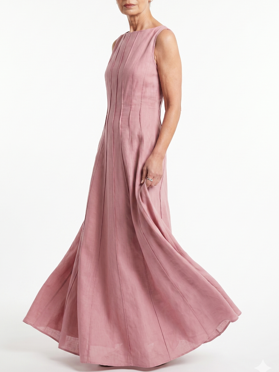 Timeless Grace | Dusty Pink Paneled Sleeveless Maxi Dress