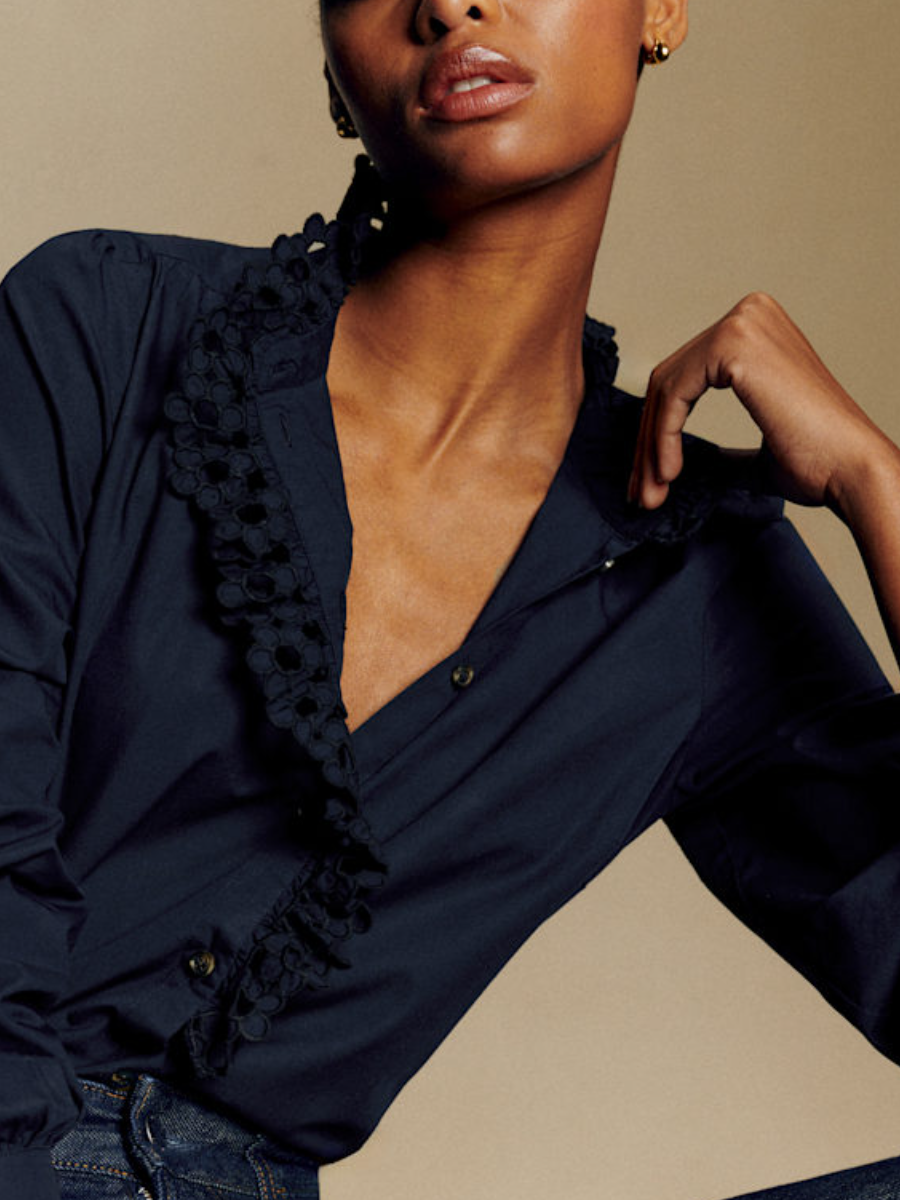 Plain Navy Embroidery Shirt