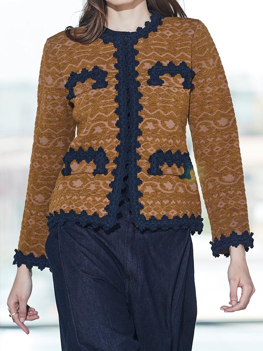 Elegant Color Block Knitted Jacket