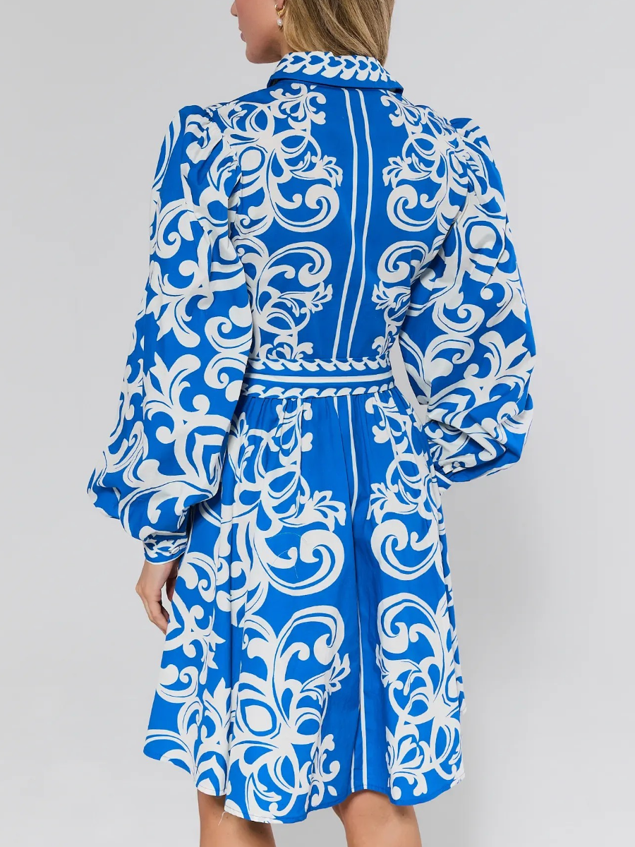 Daphne Blue Printed Short Dress