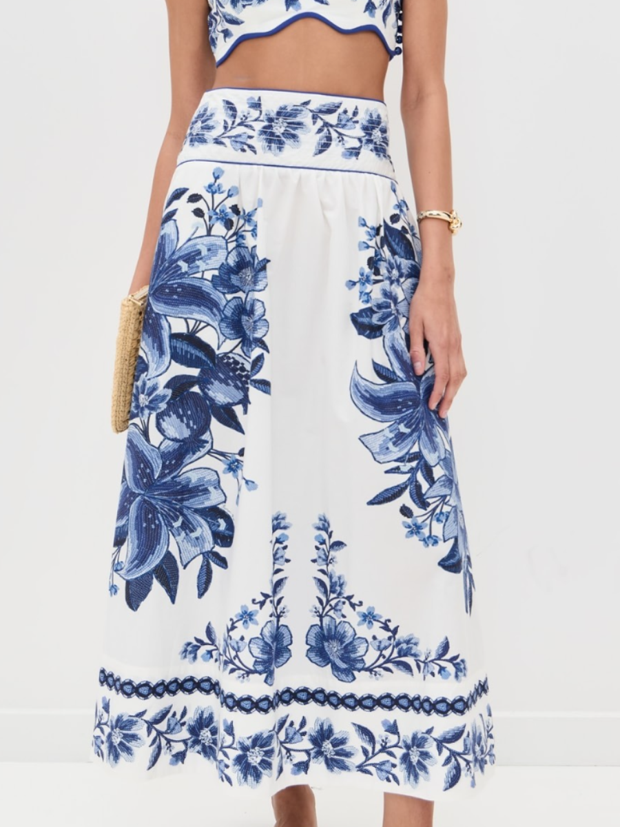 Summer Fruit Scarf Midi Skirt