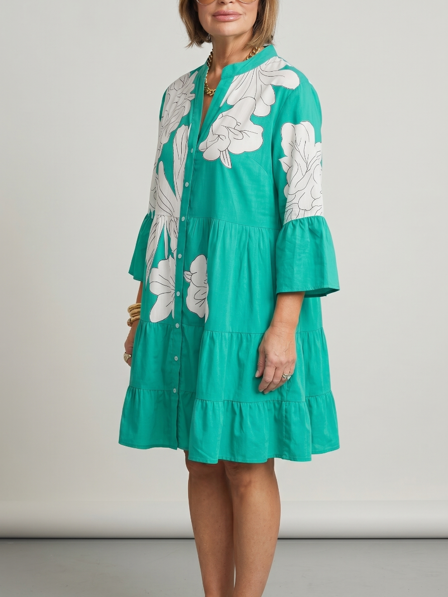 Vibrant Summer | Emerald Green Tiered Floral Midi Dress