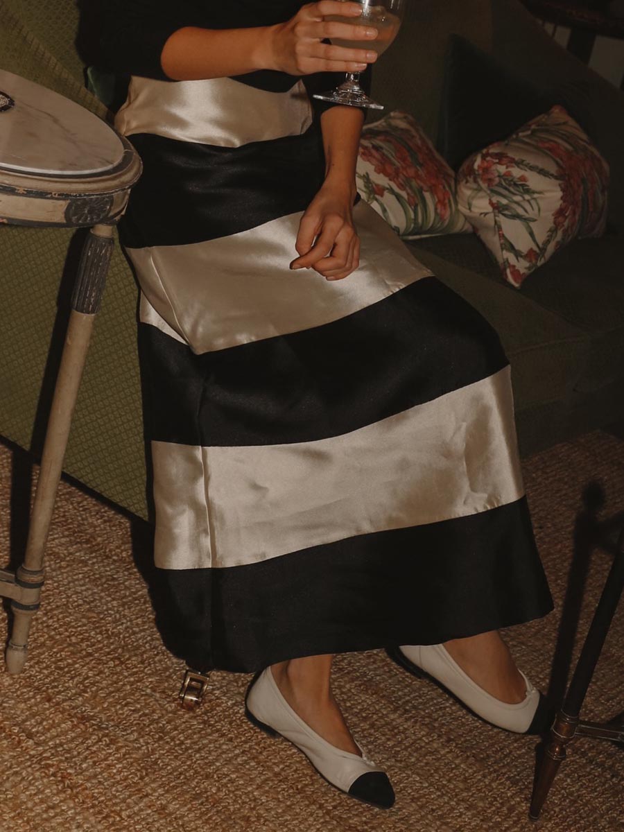 Color Block High Waist Midi Skirt