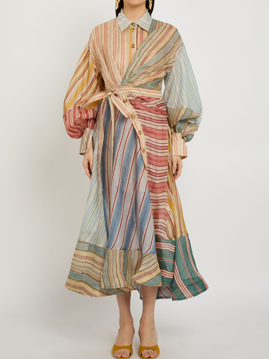 Bohemian Luxe | Multi-Color Striped Wrap Maxi Dress